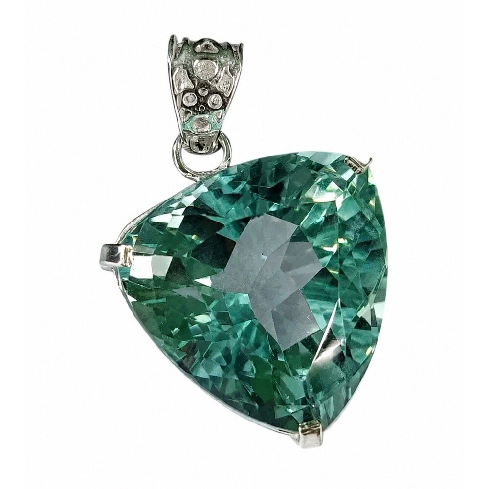 Brazilian Certified Natural Trillion 70 Ct+ Green Topaz Pendant Gemstone T01
